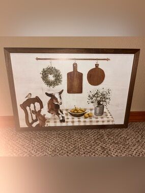 Farmhouse Goat and Kitchen Still Life Canvas Wall Art Neutral Tones 19 x 13 in.